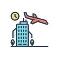 Color illustration icon for Arrival, coming and airplane