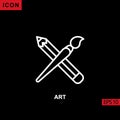 Icon art with paint brush and pencil on black background Royalty Free Stock Photo