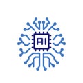 Icon for artificial intelligence. ai brain icon with circuits and central chip, vector thin line illustration for artificial