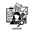 Auditor icon.Business auditor inspector examiner controller isolated on background