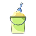 Icon baby bucket with sand and shovel. Isolated vector illustration on white background. Royalty Free Stock Photo