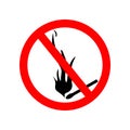 Icon of ban fire and smoke. Sign of forbidden flame of fire. Symbol for stop of burn. Warning for safety. Ignition of matchstick Royalty Free Stock Photo