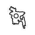 Black line icon for Bangladesh, map and border