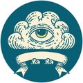 icon with banner of an all seeing eye cloud Royalty Free Stock Photo