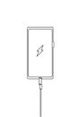 Icon battery in the phone is charging. smartphone charging cable usb . mobile symbol continuous line illustration. one line