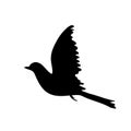 Icon of bird dove flying in sky. Flat cartoon character design. Black cute peace pigeon silhouette template. Vector illustration