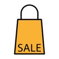 Icon with black bag sale. Shopping bag, handbag. Business concept. Gift box icon. Vector illustration. stock image.