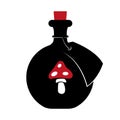 Icon of a black bottle with red amanita on a white background. Isolated object. Magic elixir of love or poison. Vector Royalty Free Stock Photo