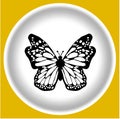 Icon black butterfly on white plate with yellow background. Royalty Free Stock Photo