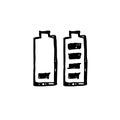 Icon black Hand drawn Simple outline Battery symbol. vector Illustrator. on white background