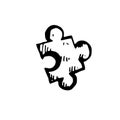 Icon black Hand drawn Simple outline Jigsaw Symbol. vector Illustrator. on white background