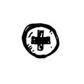 Icon black Hand drawn Simple outline Medical cross Symbol. vector Illustrator. on white background