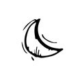 Icon black Hand drawn Simple outline Moon Symbol. vector Illustrator. on white background