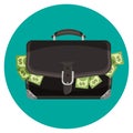 Icon of black leather briefcase full of cash Royalty Free Stock Photo