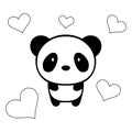Icon black panda sign and hearts. Vector illustration eps 10