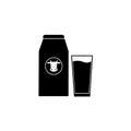 Icon of black sign bottle with milk and glass. Vector illustration eps 10