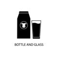 Icon of black sign bottle with milk and glass. Vector illustration eps 10 Royalty Free Stock Photo