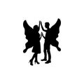 Icon black silhouette of abstract couple dancing man and woman with butterfly wings Royalty Free Stock Photo