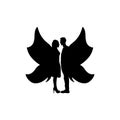 Icon black silhouette of abstract couple man and woman with butterfly wings Royalty Free Stock Photo