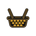 Icon in the black and yellow style of the food basket icon. Online and offline stores. Healthy foods for the whole family.