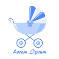 Icon blue stroller for baby. Cute vivid illustration