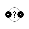 Black solid icon for Boolean, question mark and wrong