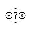 Black line icon for Boolean, question mark and wrong