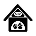 Icon of booth with trace of paw of cat, dog, inscription. Logo for pets hotel Royalty Free Stock Photo