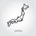 Icon of border Japan map. Vector contour shape of country in black thin line design with signature