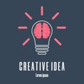 Icon of brain in lightbulb. Creative idea logo template. Clean and modern vector illustration. Royalty Free Stock Photo