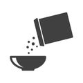 Icon of breakfast. Flakes fall out of the box into a bowl. Vector illustration on white background.