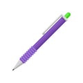 Flat vector icon of bright purple retractable ballpoint pen. Item for writing and drawing. Office supply theme Royalty Free Stock Photo