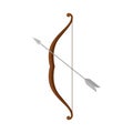 Wooden bow with gray steel arrow. Weapon used both for hunting and in battle. Flat vector design