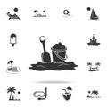 Icon of bucket filled with sand and scoop. Detailed set of beach holidays icons. Premium quality graphic design. One of the collec Royalty Free Stock Photo
