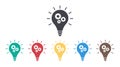 Icon of bulb with gears. Light of solution. Strategy and idea concept. Cogs in lightbulb are innovation of business. Lamp in line Royalty Free Stock Photo