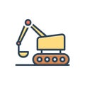 Color illustration icon for Bulldozer, excavator and road