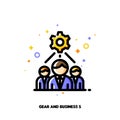 Icon of business team and gear for technical project development optimization concept. Flat filled outline style. Pixel perfect