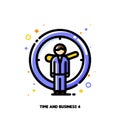 Icon of businessman on a background of clock for time is money concept. Flat filled outline style. Pixel perfect 64x64