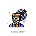 Icon of businessman and target for successful business or financial goal concepts. Flat filled outline style. Pixel perfect 64x64