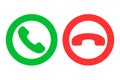 Icon or button of green and red handset silhouettes which symbolize accept and decline phone call Royalty Free Stock Photo