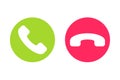 Icon or button of green and red handset silhouettes which symbolize accept and decline phone call Royalty Free Stock Photo