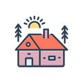 Color illustration icon for Cabin, cottage and shack