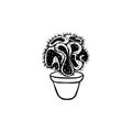 Icon of cactus hand drawn style. Black and white sketch of Rebutia.