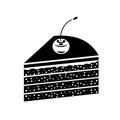 Icon of cake. Graphic piece of birthday cake. Logo for confectionery shop or cafe. Cooking simple style black detailed symbol