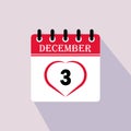 Icon calendar day - 3 December Royalty Free Stock Photo