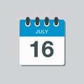 Icon calendar day 16 July, summer days of the year