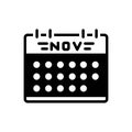 Black solid icon for Calendar, number and day