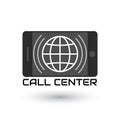 Icon Call Center. Logo white globe inside horizontal mobile phone