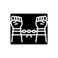 Black solid icon for Captured, handcuff and slavery