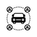 Black solid icon for Carsharing, ride and pooling